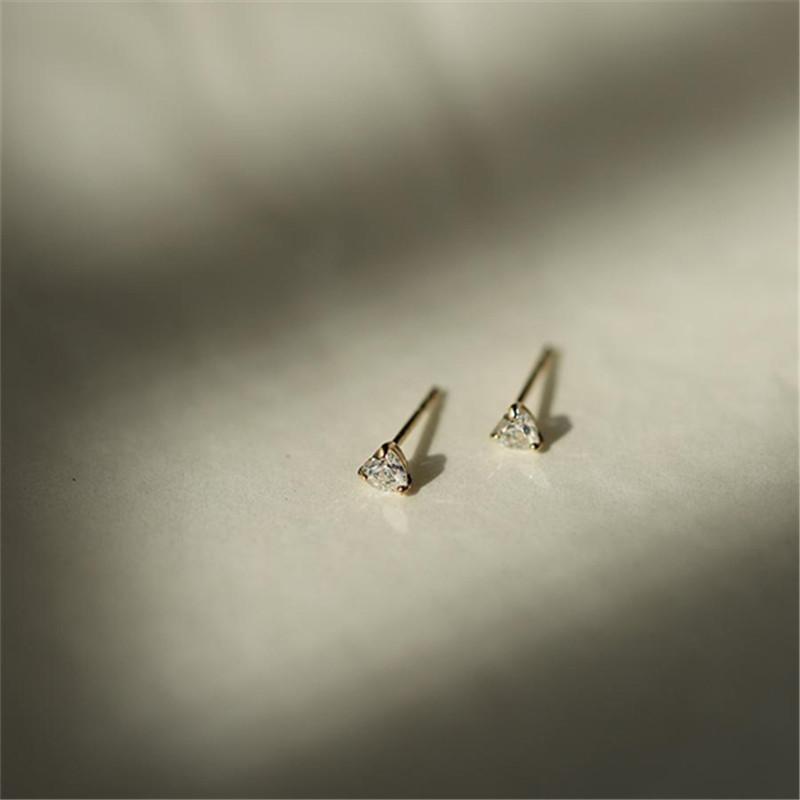 925 Sterling Silver Plated 14K Gold Mini Zircon Heart StudEarrings for Women Student Korean Everyday Versatile Jewelry