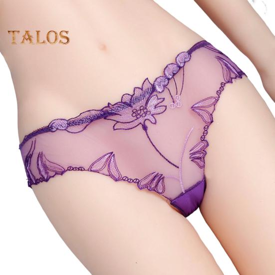 Women's Sexy Lace Thongs See Through Mesh Sheer Panties Floral Embroidered Low-Waist Underwear Ultra-Thin Ladies Briefs
