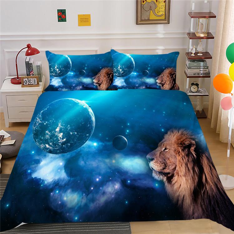 3D Digitaldruck Sternenhimmel Tier-Serie Bettbezug Kissenbezug Dreiteiliges Set Polyester
