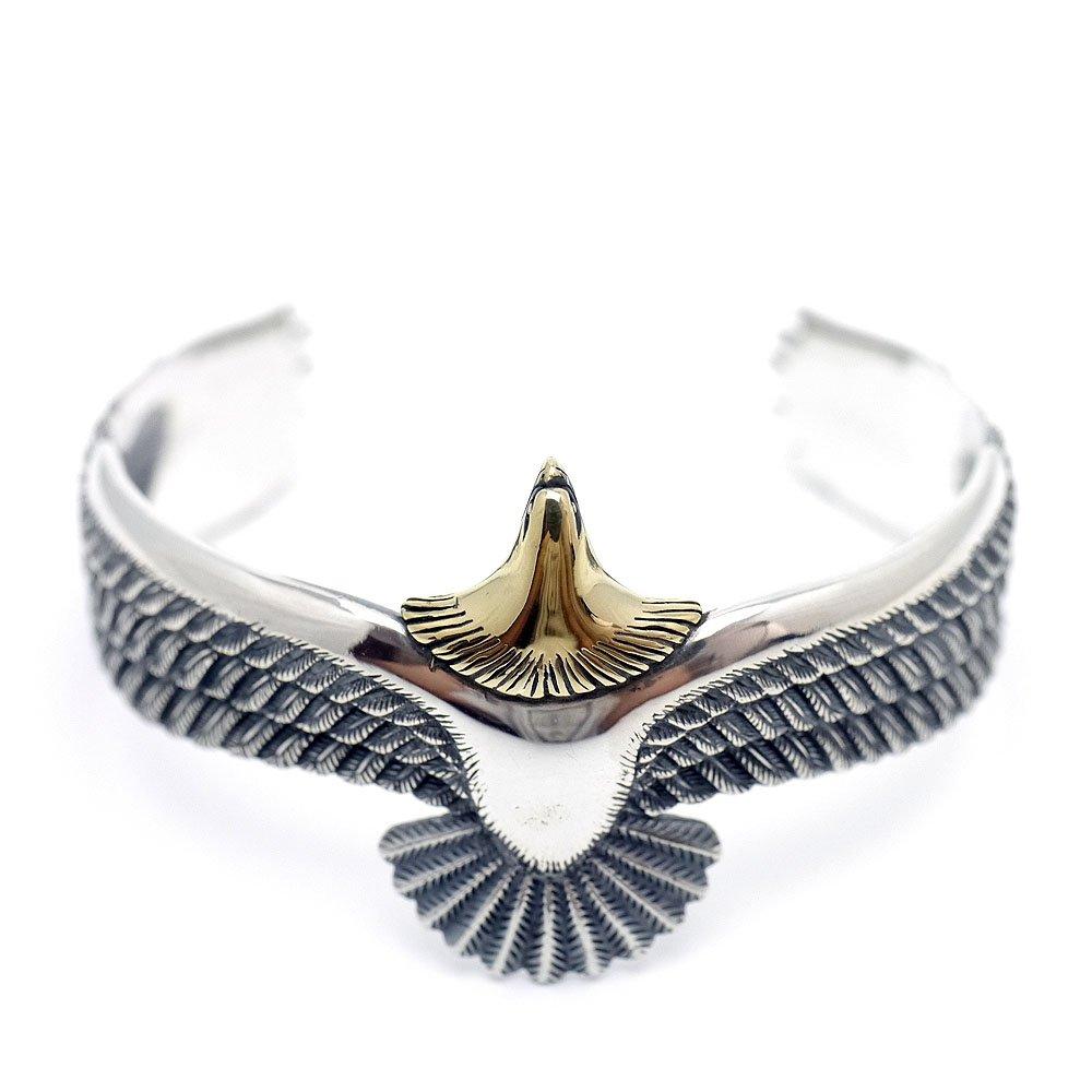 

MA Silver 925 Real Eagle Wing Feather Bangle Gold Head Otaka [Silver One] Men s