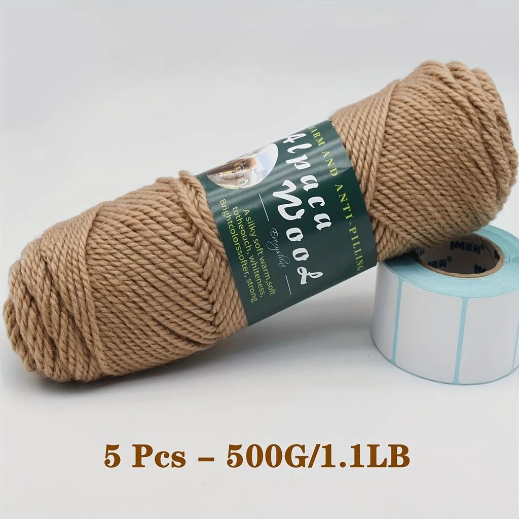 5er-Pack Alpakawolle Garn, Weiche & Warme Mischung zum Stricken von Pullovern, Schals, Mützen - Jeweils 0,5 kg, Mehrfarbige Auswahl