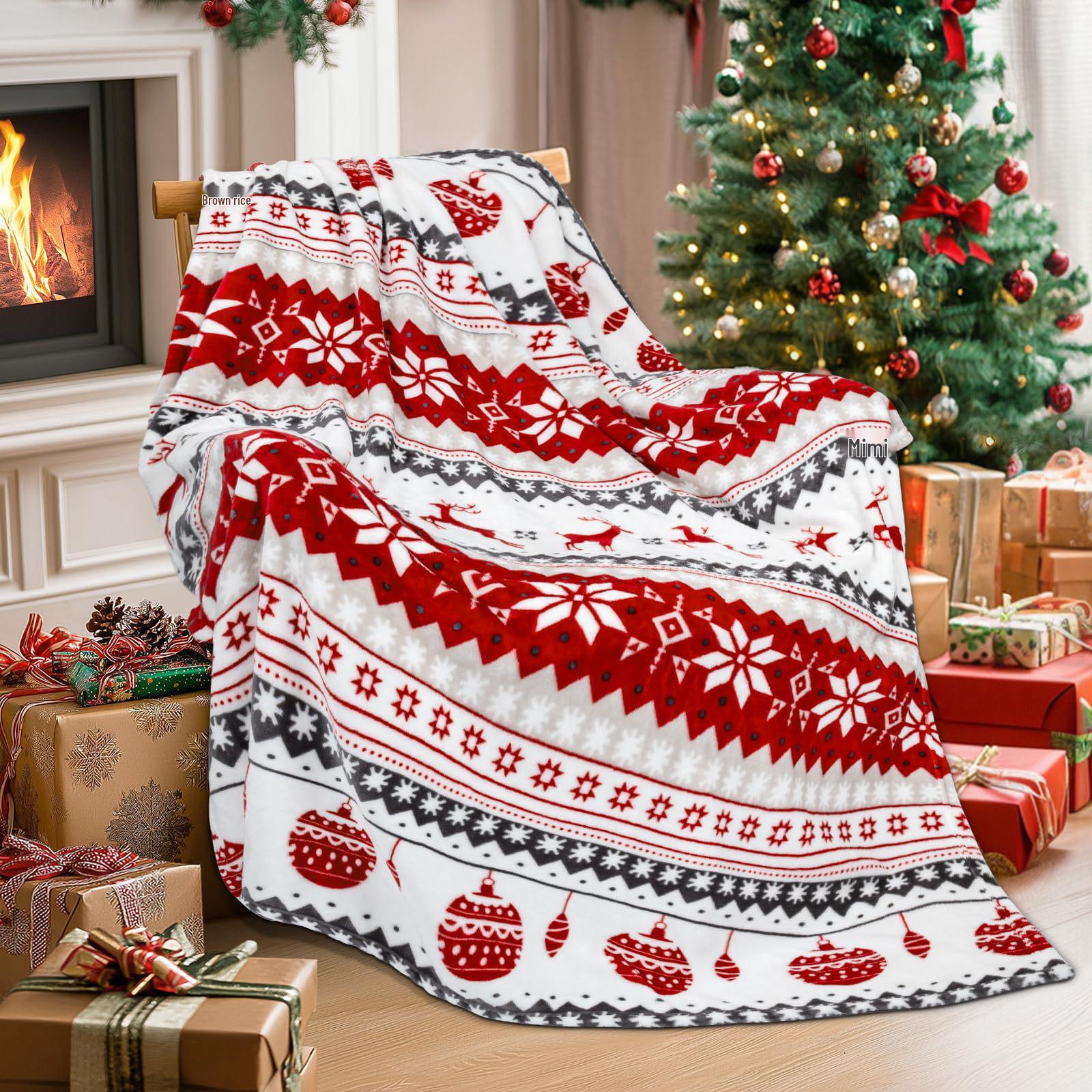 

Soft Flannel Winter Blanket with Reindeer and Snowflake Pattern Contact for More Sizes