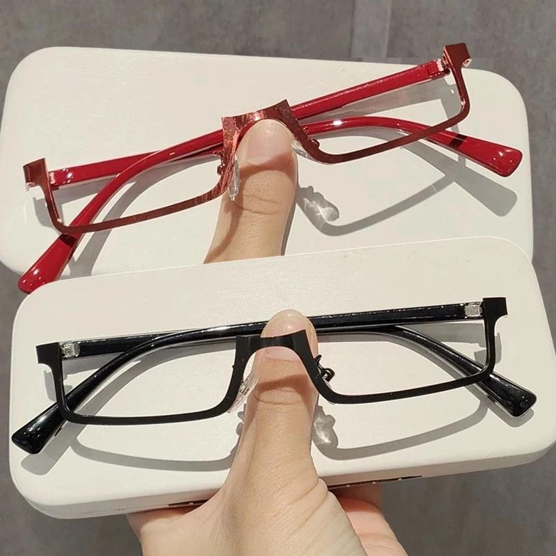 1/2Pcs Y2k Japanese Half-Frame Glasses Women Cosplay Red Black INS Vintage Metal Square No Lense Decoration Eyeglasses Frame