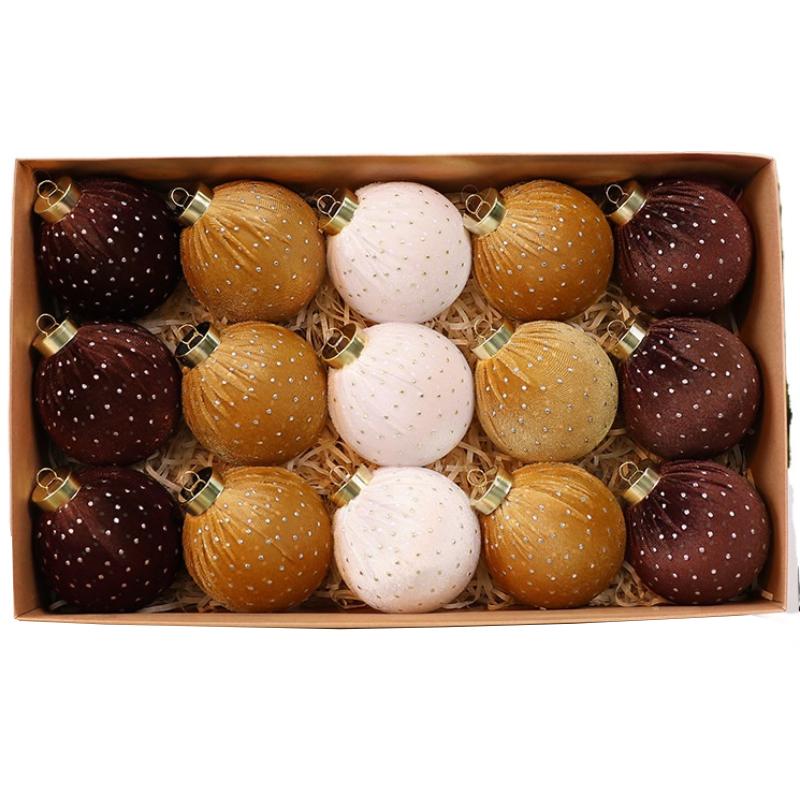 Christmas Tree Ornament 8cm 12 Velvet Christmas Balls Dot Wrap Cloth Ball Christmas Decorations Hanging Ornaments