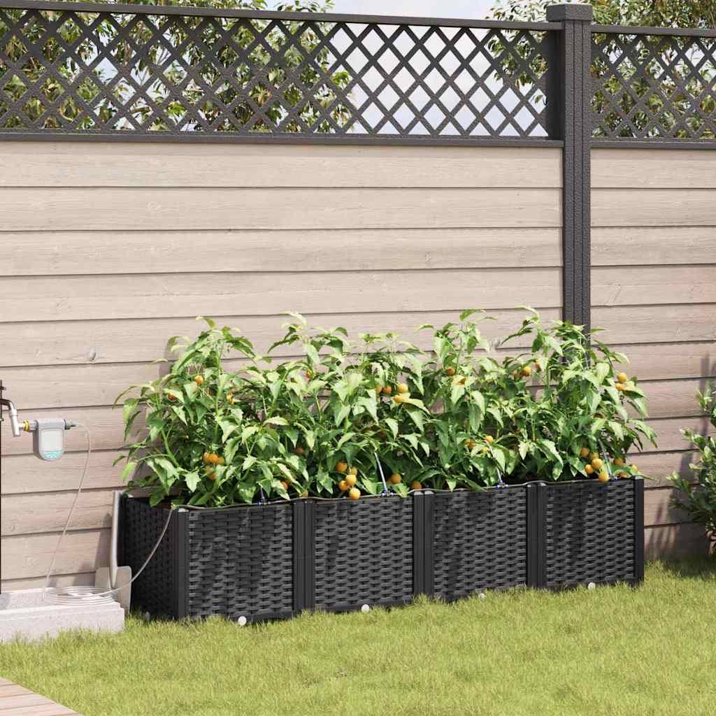 Garden Planter Set 4 pcs Black 160 x 40 x 37.5 cm Plastic