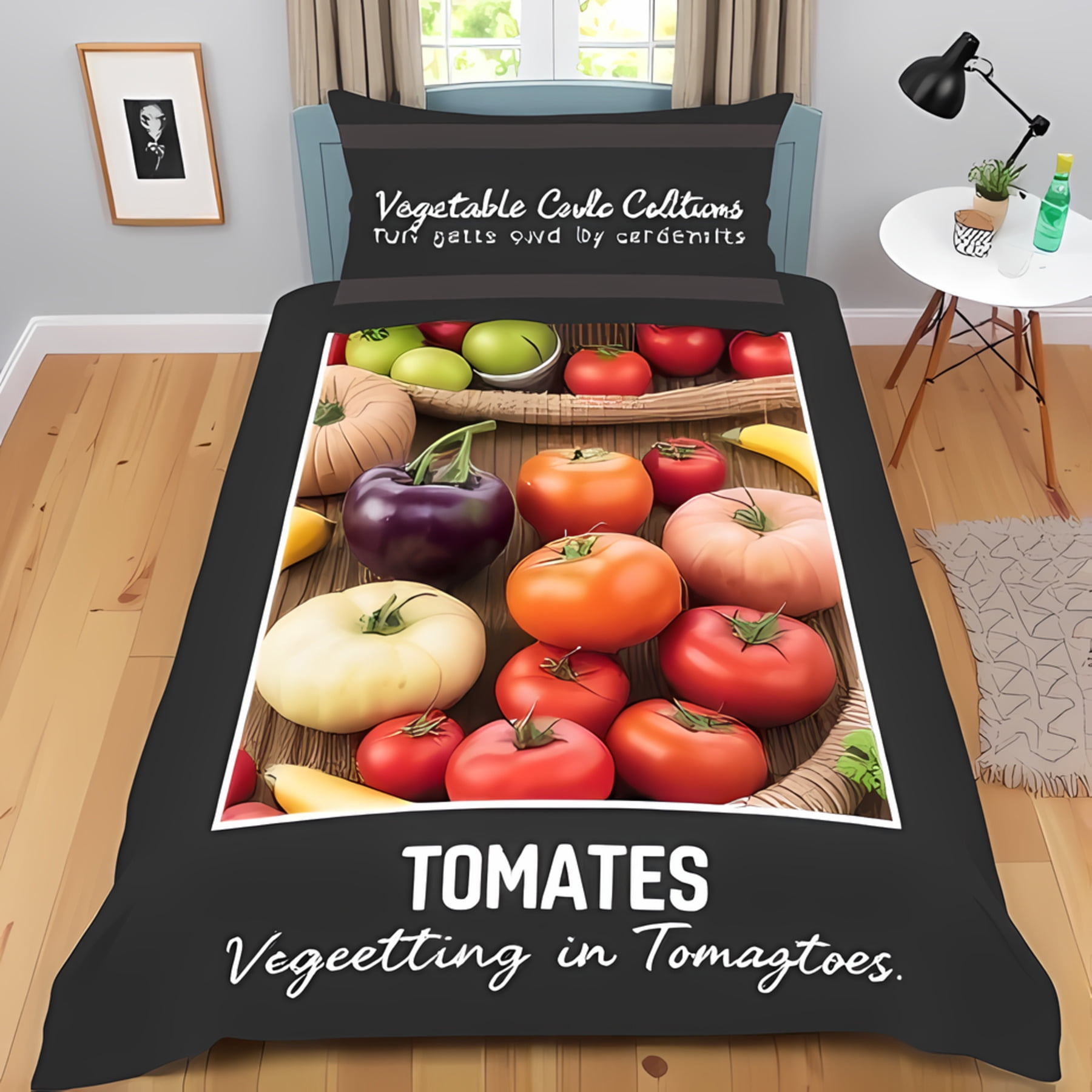 

Comforter With Playful Fruit Vegetable Illustrations Uplifting Words Light Green Background Soft Warm And Breathable Comforter (quilt)-EU Single(135*200cm)3pcs