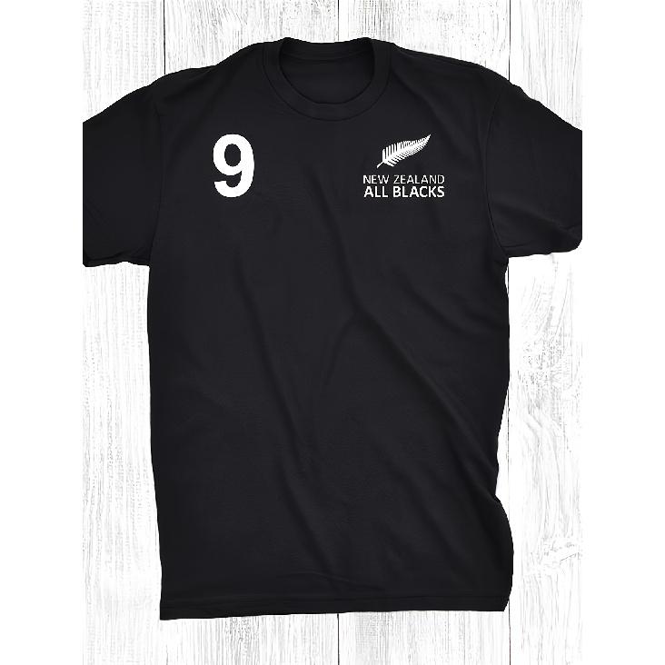 New Zealand All Blacks Men s No. 9 Jersey - Official Rugby Fan Apparel, Black, Fern Leaf Pattern - Soft and Breathable T-Shirt, Suitable for Matches, S чёрный