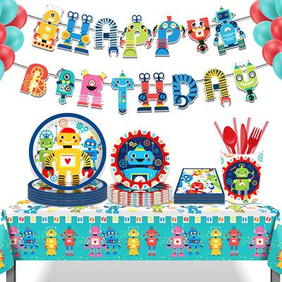 Roboter Cartoon Themen Einweg Geschirr Papier Teller Tassen Kinder Favor Luftballons Geburtstag Party Baby Dusche Dekorationen Lieferungen
