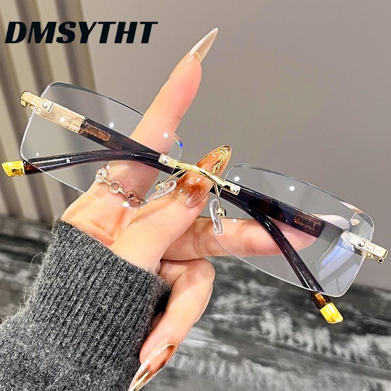 Men Women Fashion Business Anti Blue Light Reading Glasses Rimless Diamond Edge Trimming Presbyopia Eyeglasses