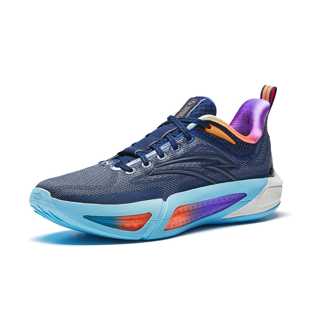 Anta Textile, Rubber Low top Basketball Shoes Men's Blue Orange 112611607-4