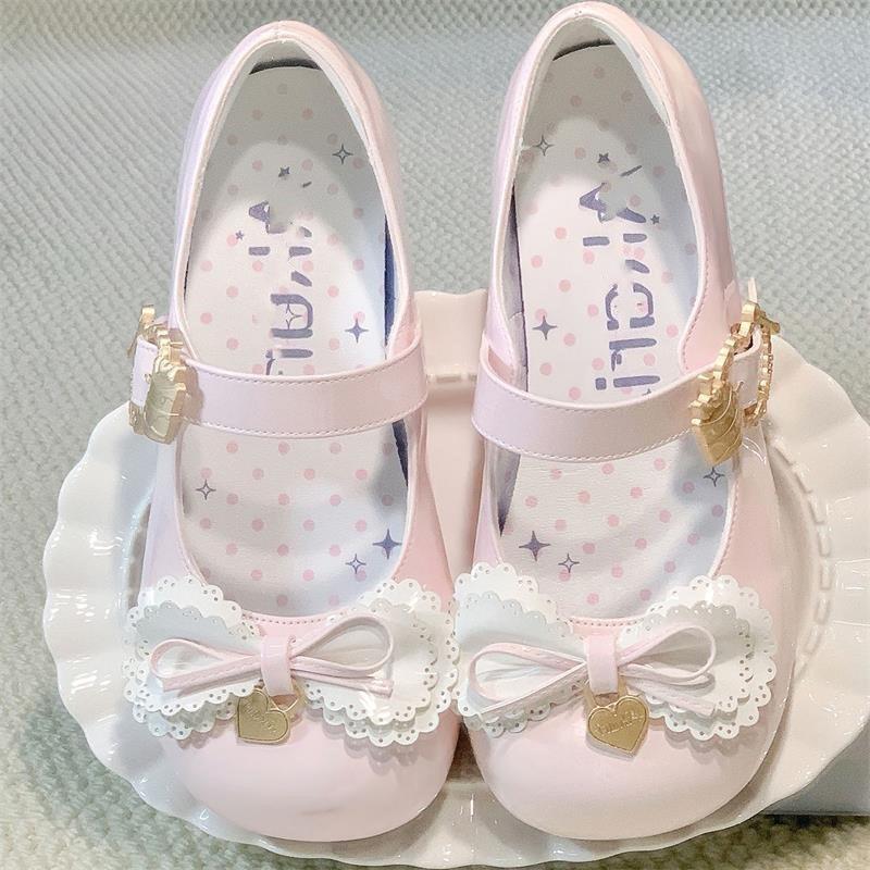 

Туфли Лолита дофамин маленькие кожаные туфли женские с бантом туфли Лолита стиль колледжа милое кукольное ощущение низкий документальный 38 розовый