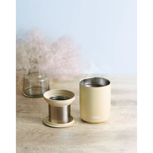 Thermos Vacuum Insulated Tea Tumbler, 500ml, Sand Beige (JTB-500FI SDBE) with Tea Strainer