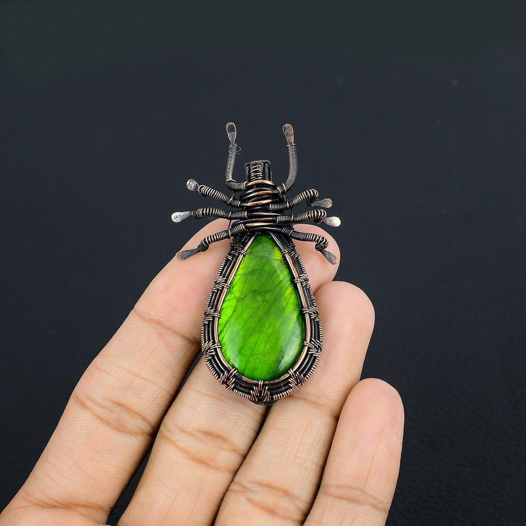 Green Flash Labradorite Pendant Gemstone Jewelry, 999 Copper Wire Wrapped Pendant, Handmade Jewelry Birthstone Pendant, Gift For Him