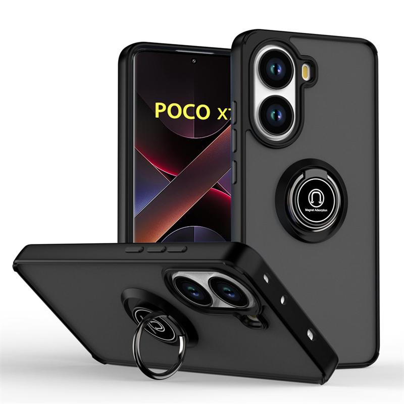 

Бронированный магнитный чехол для Poco X7 X6 F7 Pro F6 F5 противоударный матовый чехол-подставка с кольцом для телефона для Poco M7 M6 Pro 5G задняя крышка Poco F6 чёрный
