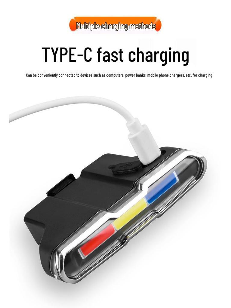 Tricolor USB & Solar Charging Bicycle Taillight: High-Brightness COB Flash for Night Riding Safety