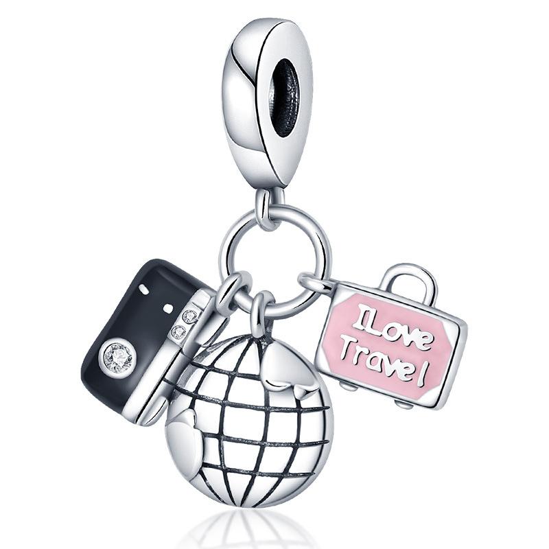 Drip Painted Suitcase Charm Bead Bracelet Accessories World Travel Leisure Style Pendant Jewelry