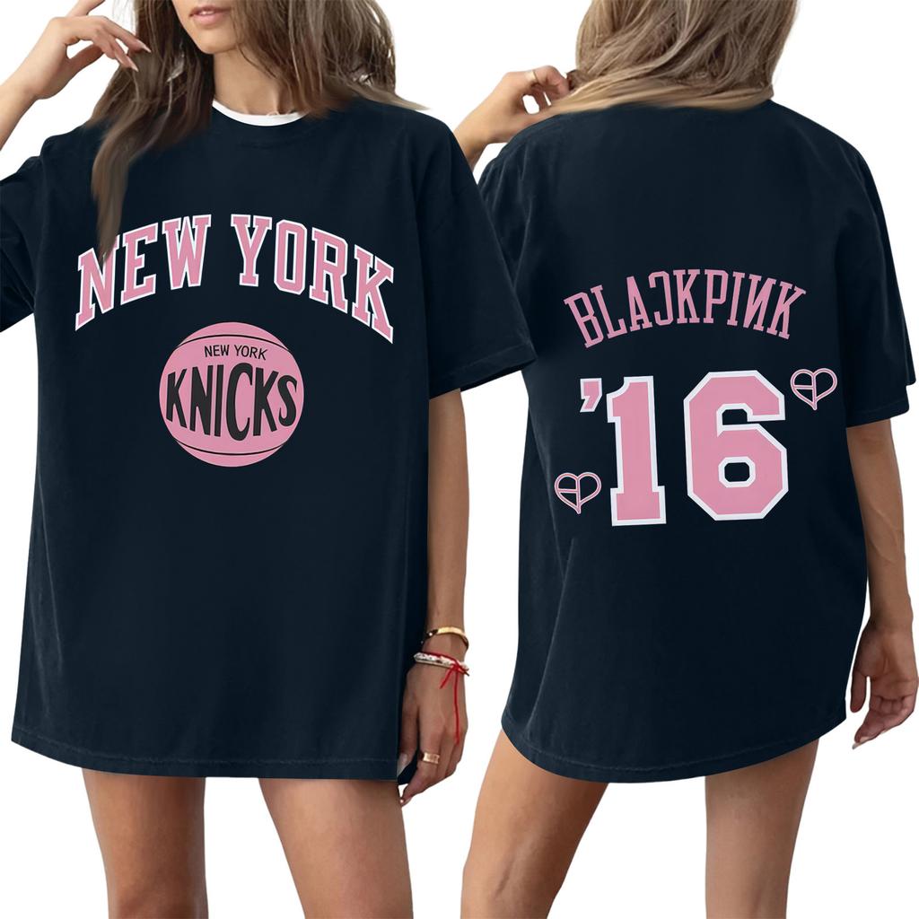 Damski T-shirt z krótkim rękawem i nadrukiem z okrągłym dekoltem