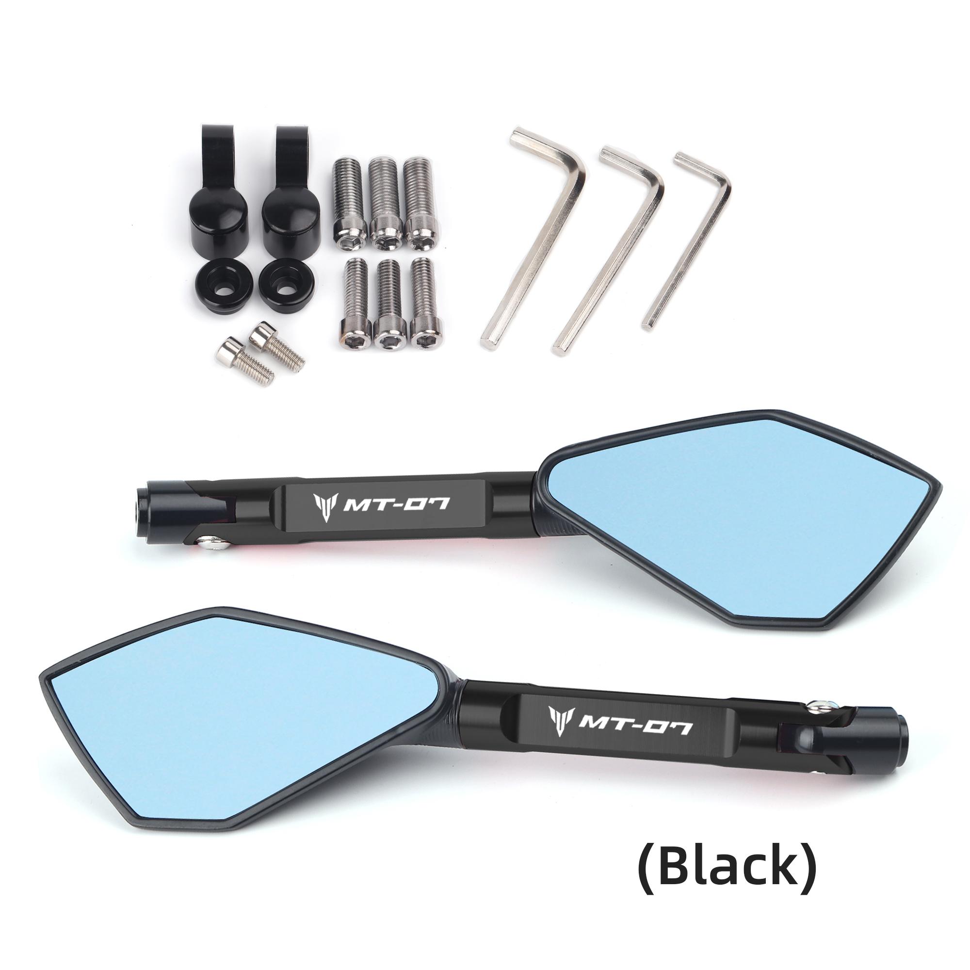 

Универсальные аксессуары для мотоциклов, алюминиевые синие линзы с ЧПУ, боковое зеркало заднего вида для Yamaha MT-07 MT07 чёрный