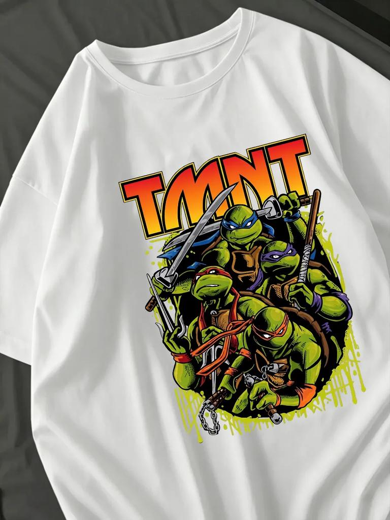 White Oversized T-Shirt with Teenage Mutant Ninja Turtles Print