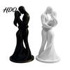 Smooth Curved Lines Decor 3D Printed Black & White Couple Hugging Statue Minimalist Modern Sculpture with Abstract Embrace Dust Wipe Figurine