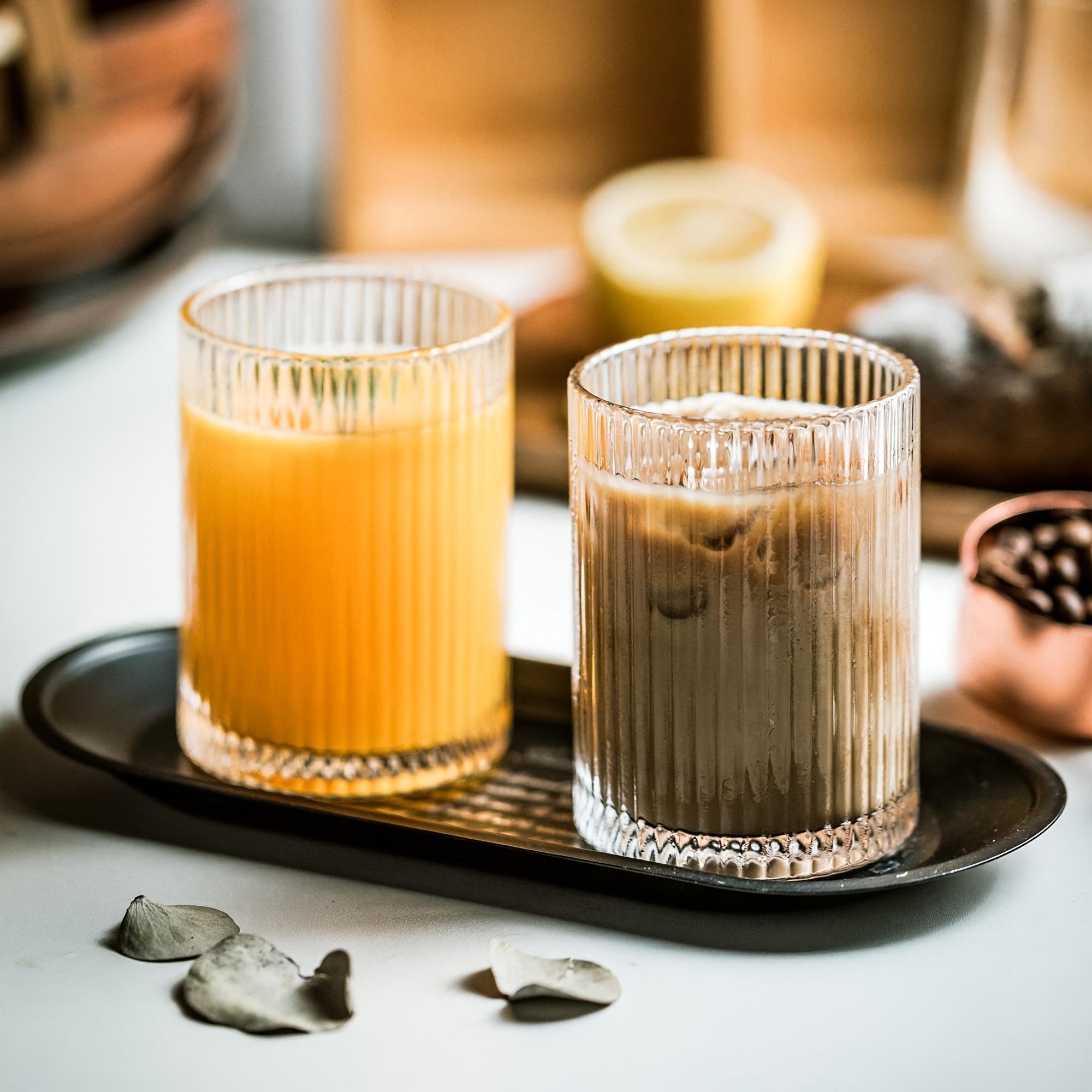 Striped glass water cup, elegant ripple retro glassware, perfect for cocktails, whiskey, soda water, juice 201-300ml