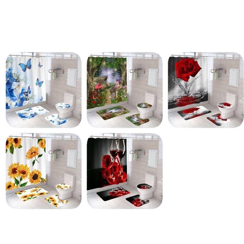 Elegant Modern Style Peva Shower Curtain Set For Bathroom Dry Wet Separation
