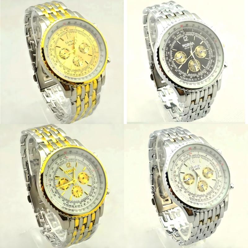 Men Business Quartz Watch Stainless Steel Case Rubber Strap Formal Wear Casual