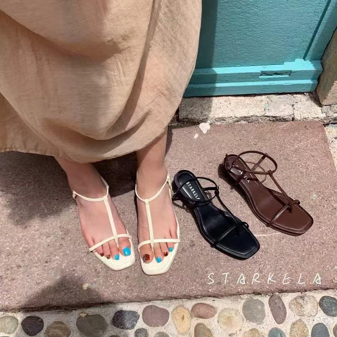 

Summer 2025 new square toe with slope high heel beach Roman vacation women s sandals 39 кофейный