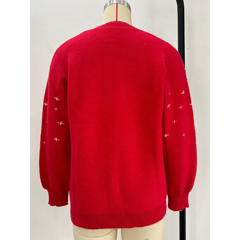 Autumn/Winter Christmas New Year Red Deer Round Neck Sweater Women's Loose Lazy Style Top Versatile Head Knitted Sweater