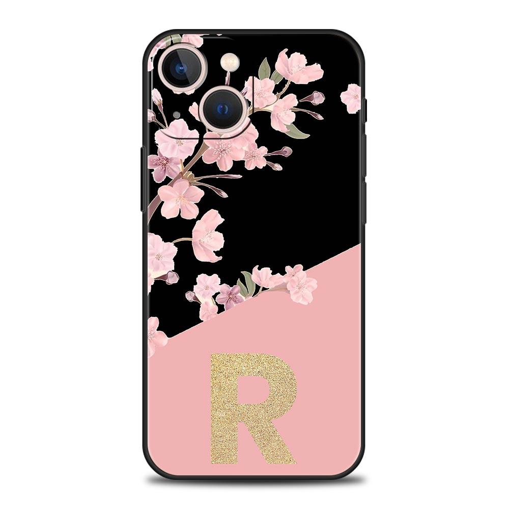 

Золотой Цветочный Чехол с Буквой для iPhone 17 16 15 Pro Max 11 12 13 14 7 8 Plus SE 2020 X XR XS Мягкий Черный iPhone 13