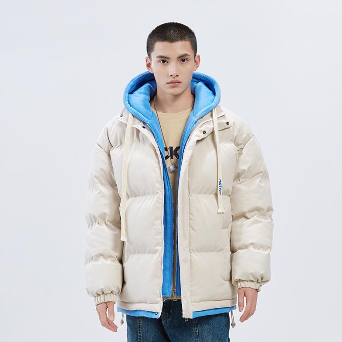 2025 Winter Faux Two-Piece Hooded Cotton Jacket - Unisex Warm, Trendy, Casual Bread Coat