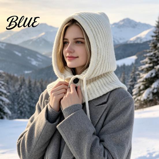 Knitted Hat with Neck Warmer Women Hooded Scarf for Winter Knit Pullover Balaclava Hood Cozy Adjustable Drawstring Warm Gaiter Skull Cap