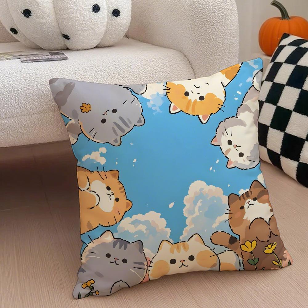 Cartoon Cute Cat Picture For Wake Up Cushion Cover Throw Pillow Cover Hidden Button Durable Polyester Chair Cushion