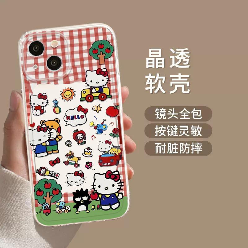 Applicable to Apple 11 Hello Kitty mobile phone case 11 red plaid 11pro cartoon Xiaomi soft case HelloKitty