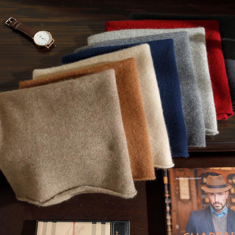 Men's 100% Pure Cashmere Knitted Neck Warmer - Autumn/Winter Style with Rolled Edge for Added Warmth and Comfort