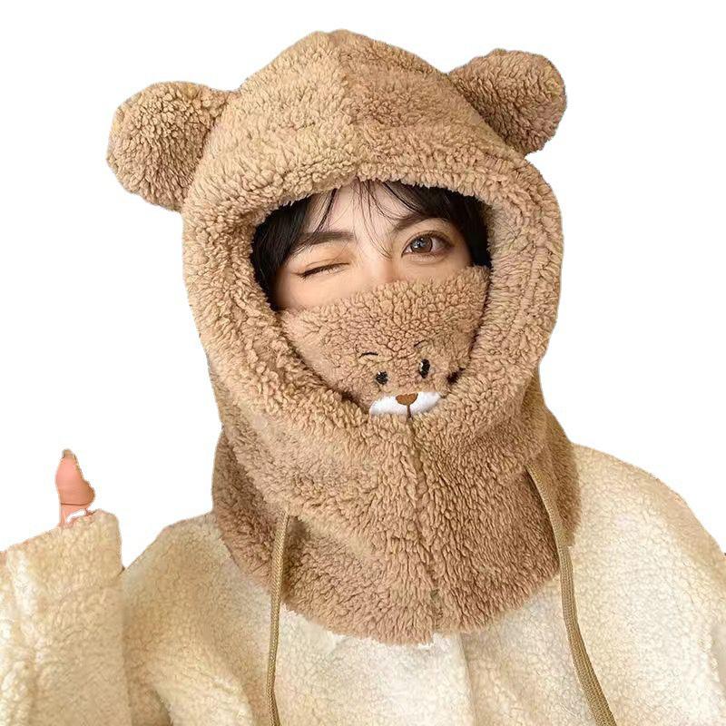 New Cute Bear Ear Hat Scarf Gloves Set Winter Women Beanies Caps Warm Casual Plush Hats Casual Solid Fleece Girl Kawaii Present