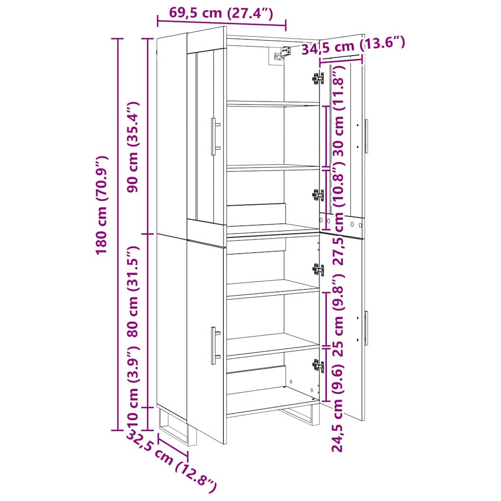 Highboard 2 pcs Black Oak Effect Wood Based Material