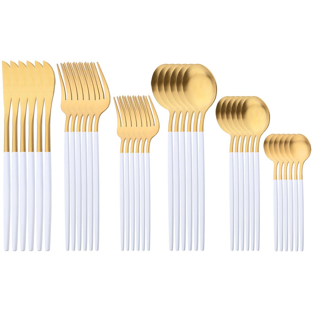 36Pcs Matte Stainless Steel Cutlery Set Mint Gold Dinnerware Set Knife Forks Coffee Spoon Silverware Western Kitchen Tableware