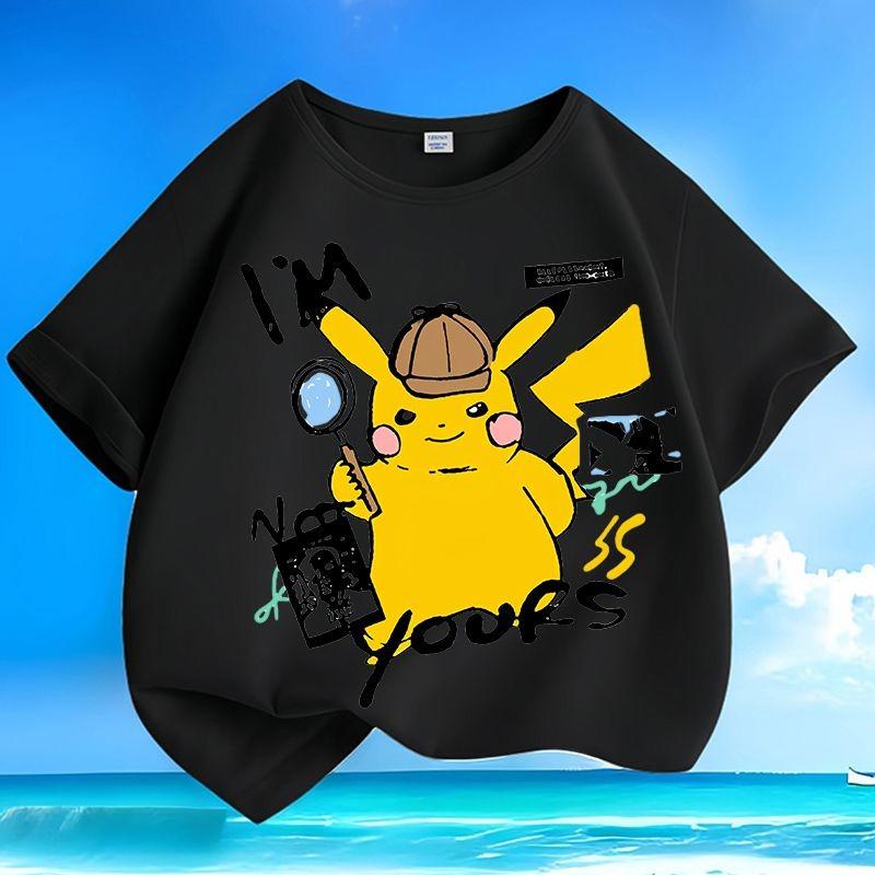 Summer Pikachu Pokémon Kids T-shirt Wrinkle-free Machine Washable Loose Short Sleeve Tops