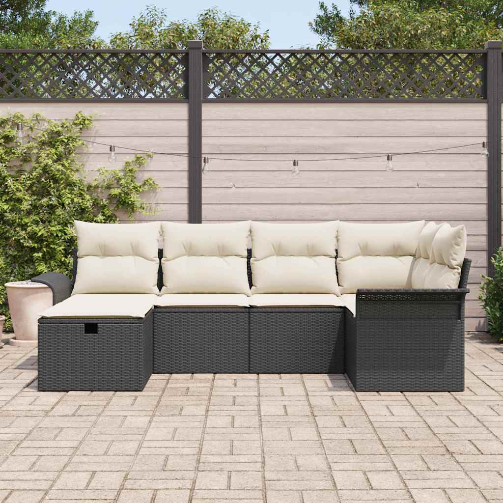 Garden Sofa Set with Cushions and Storage 6 pcs Poly Rattan