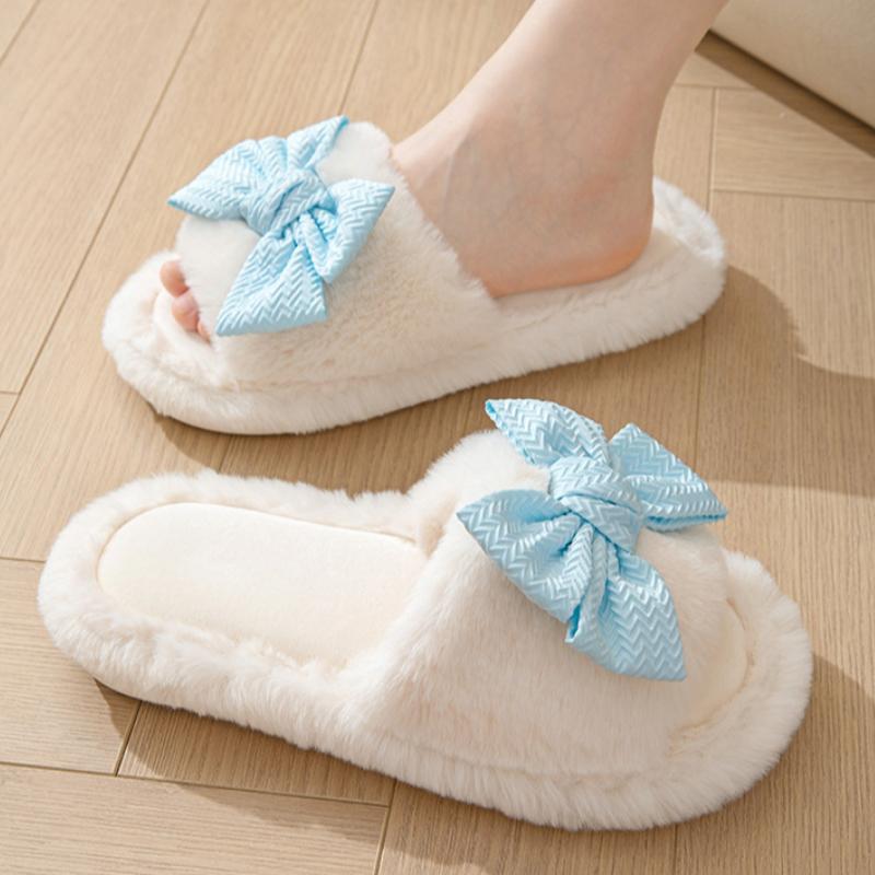 Girl's Cotton Slippers INS Bow Home Plush Slippers Indoor Plush Slippers