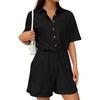 Women's Fashion V-neck Jumpsuit Plaid Casual Short Sleeve Top Jumpsuit