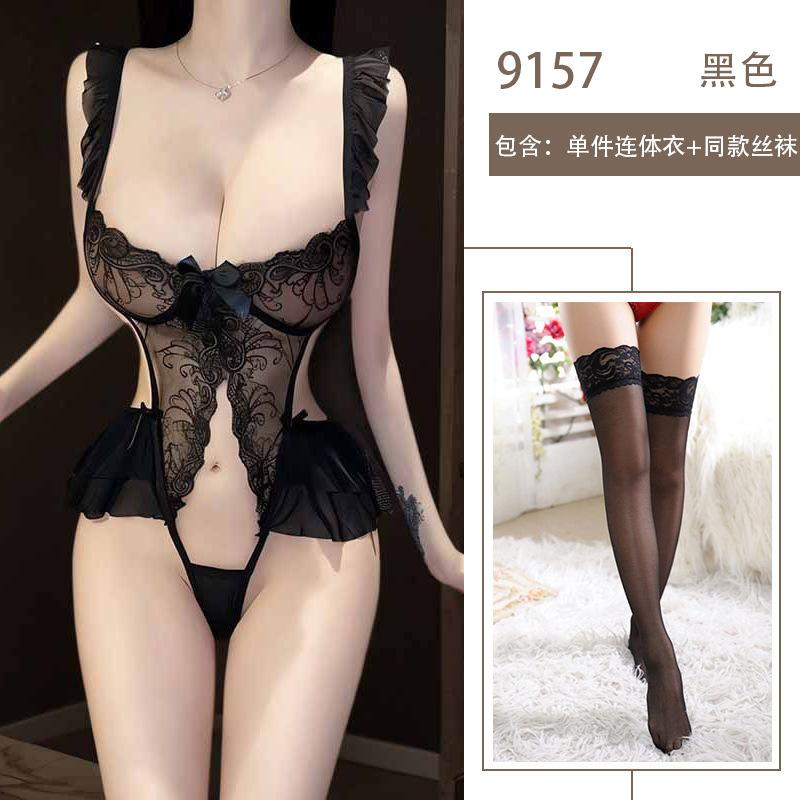 Sexy Underwear Sexy Lace One-piece Hollowed Out Crotch Hot Sexy Clothes Small Breasts Gather Uniform