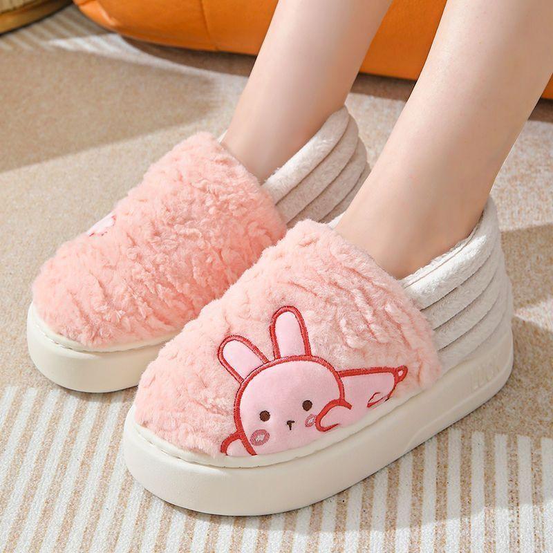 

Женские милые хлопковые тапочки с кроликом, толстая подошва, полная пятка, домашние зимние теплые тапочки, уютная домашняя обувь, модный дизайн 36