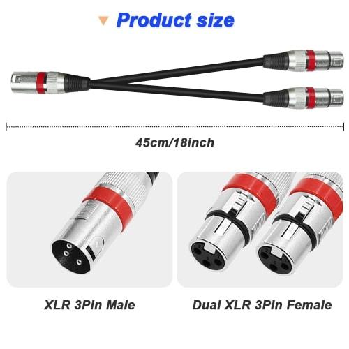 Xiatiaosann XLR 1 To 2 Splitter Microphone Cable, XLR Female To Dual XLR Male Balanced Patch Y Mic Cord (45cm/1.5FT)