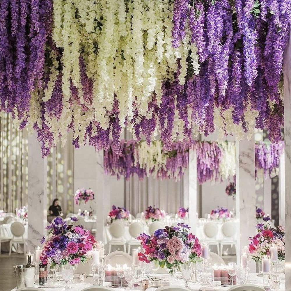 12Pcs Wisteria Flowers Artificial Wedding Simulated Green Plants Eucalyptus Orchid Grass Artificial Flower for Decoration Wedding