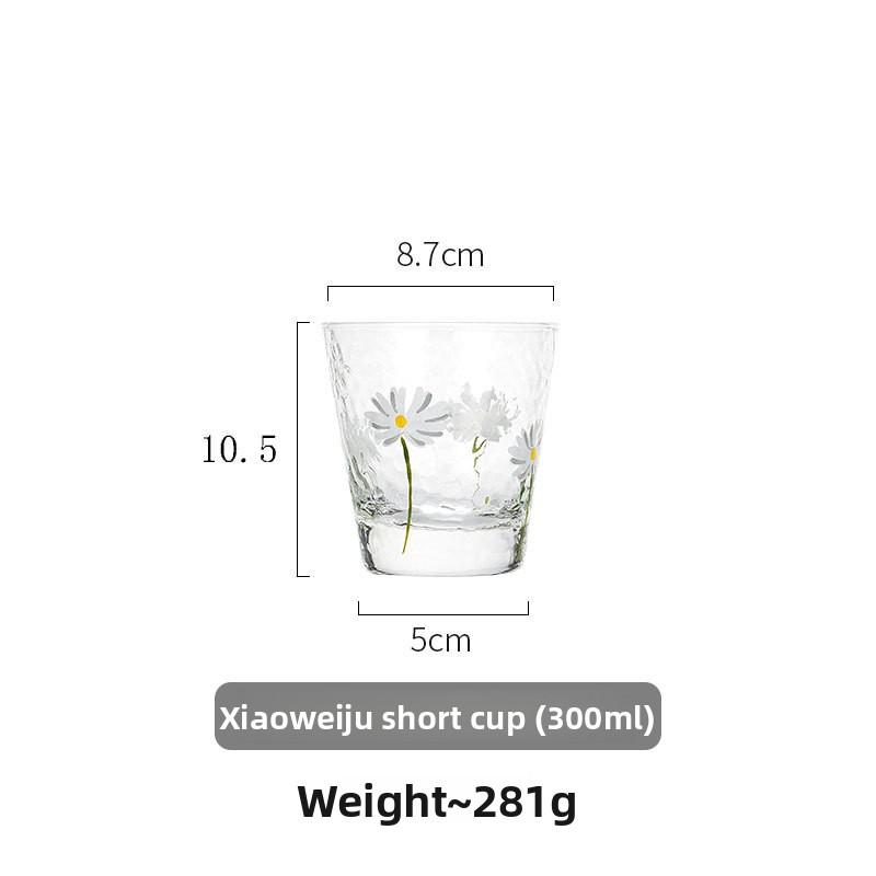 Hammered Texture Glass Cup with Daisy Pattern Creative Design for Water Juice Drinks Home Use Heat Resistant Aesthetic Gift
