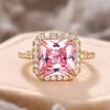 Huitan Square Pink Cubic Zirconia Rings Sweet Wedding Engagement Accessories for Women Silver Color Luxury Trendy  Gifts