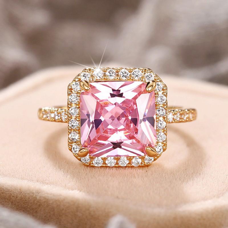 

Huitan Square Pink Cubic Zirconia Rings Sweet Wedding Engagement Accessories for Women Copper Color Luxury Trendy Zircon Gifts 6