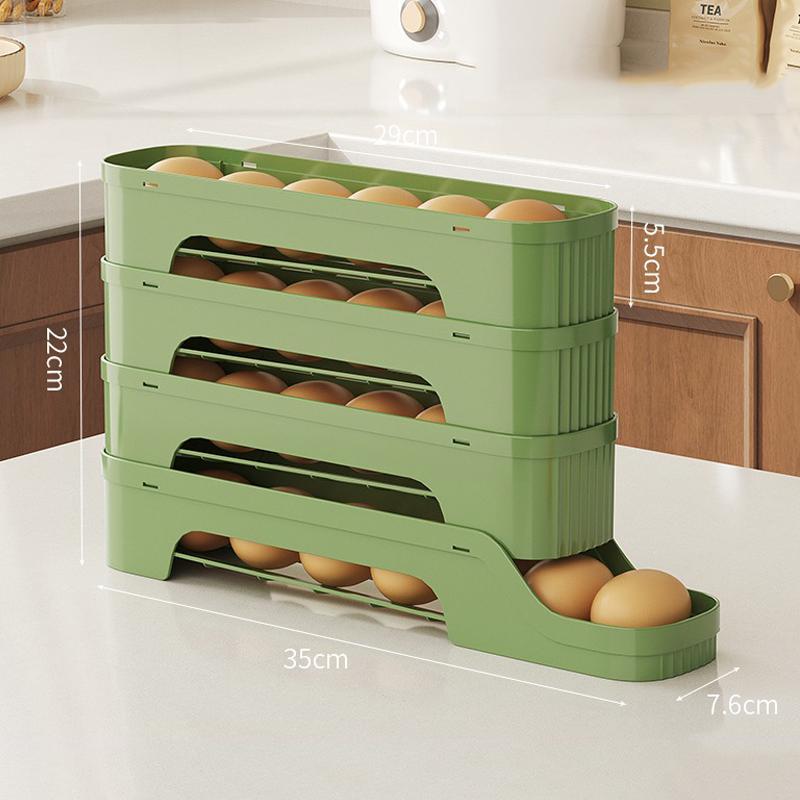 4Layers Fridge Egg Storage Box Automatic Rolling Eggs Holder Rack Ladder Style Refrigerator Eggs Dispenser Egg Organizer Holder зелёный
